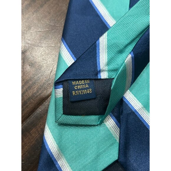 Club Room Striped Silk Necktie Navy Blue Green White Diagonal Stripe Classic - Picture 5 of 8